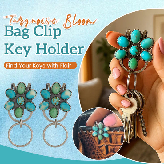 🌼 Portachiavi con clip per borsa Turquoise Bloom – Trova le tue chiavi con stile