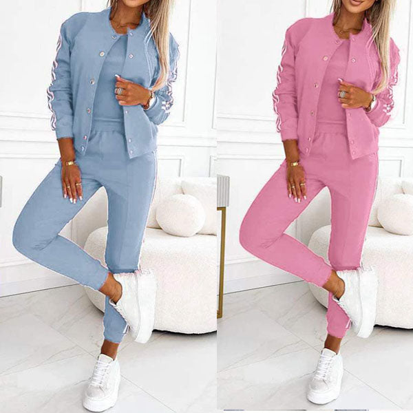 Set tre pezzi da donna con giacca e pantaloni da baseball