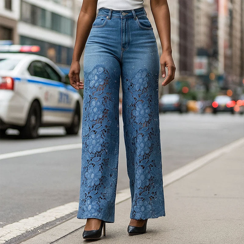 Jeans donna traspiranti con ritaglio a gamba larga