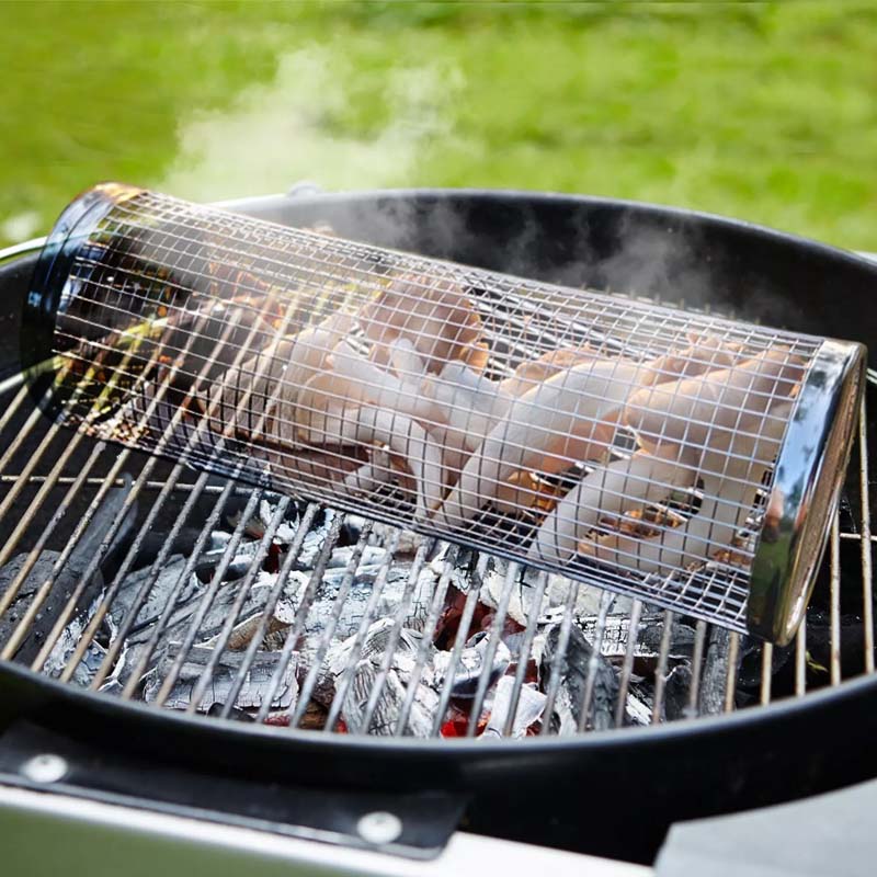 Outdoor Rolling Stainless Steel Barbecue Basket