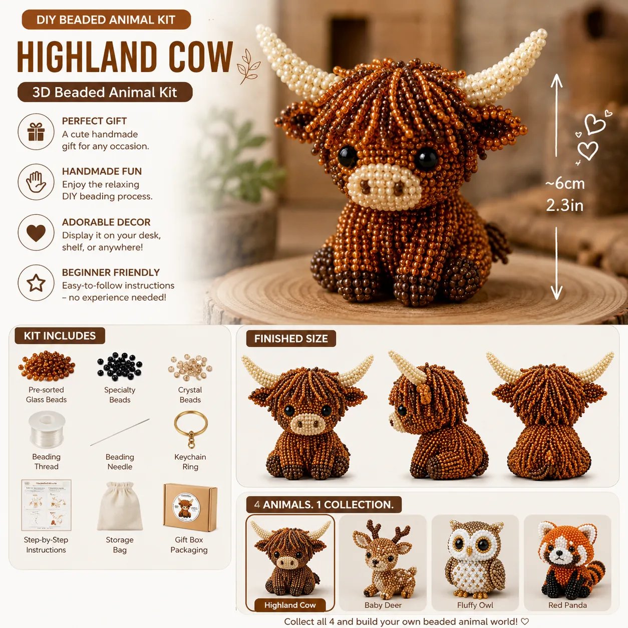 🧵✨ Kit fai da te per creare piccoli animaletti in 3D con perline