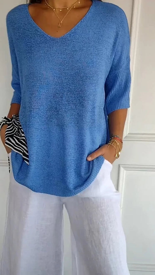 Top in maglia a tinta unita con scollo a V