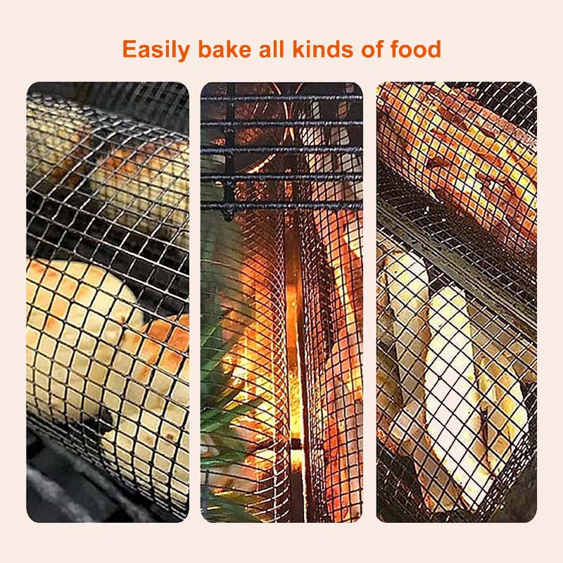 Outdoor Rolling Stainless Steel Barbecue Basket