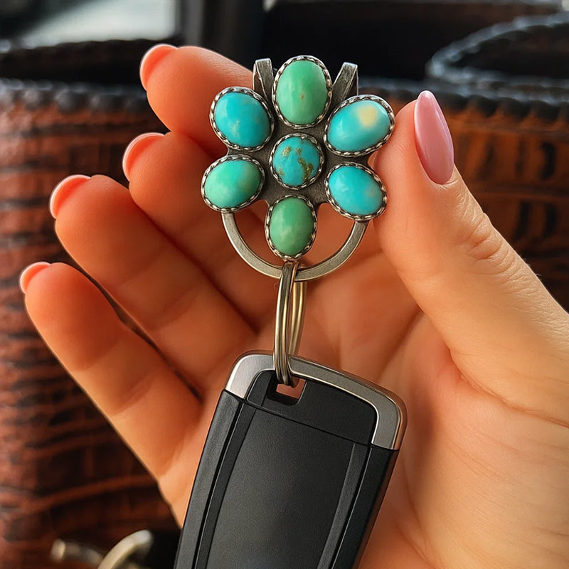 🌼 Portachiavi con clip per borsa Turquoise Bloom – Trova le tue chiavi con stile