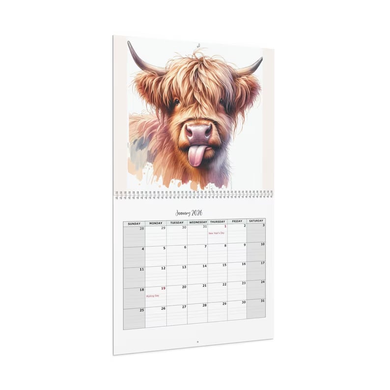🐮Calendario Highland Cow 2026 – Decorazione rustica da parete per la casa di campagna e agenda mensile📅