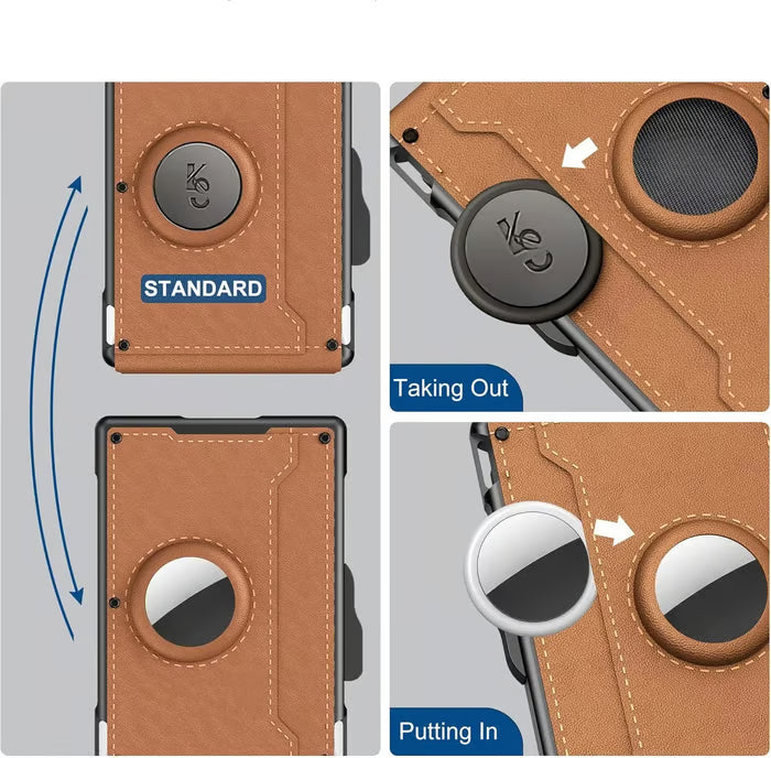 🔥✨Portafoglio da uomo - Con custodia in alluminio a scomparsa, fermasoldi, scomparti sottili in pelle, porta carte di credito, blocco RFID, portafoglio minimalista a doppia pieg