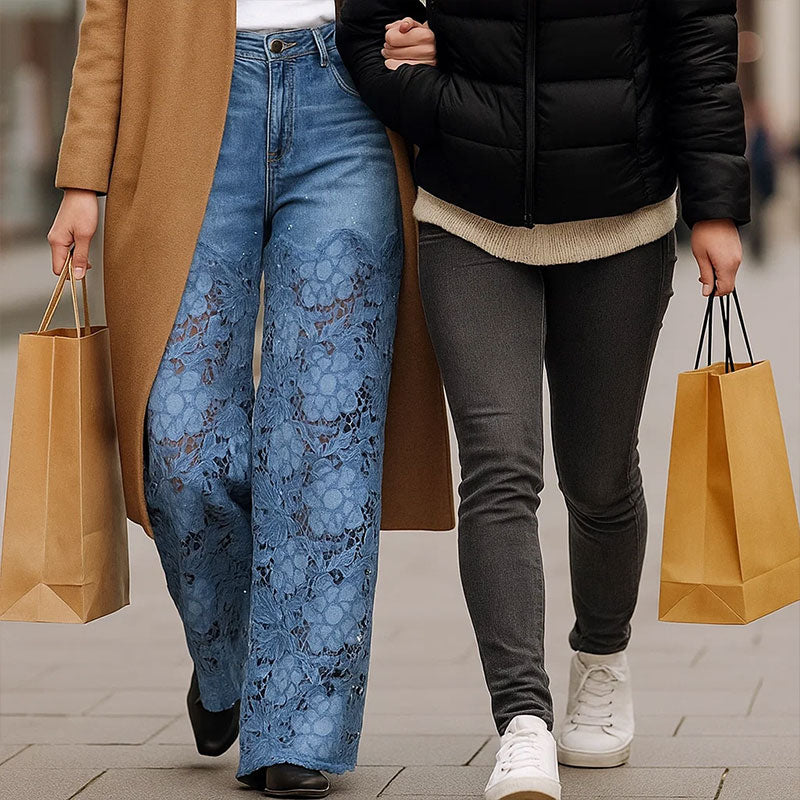 Jeans donna traspiranti con ritaglio a gamba larga