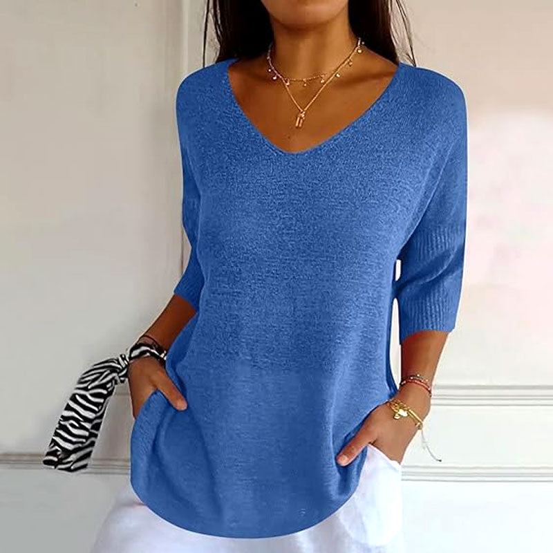 Top in maglia a tinta unita con scollo a V