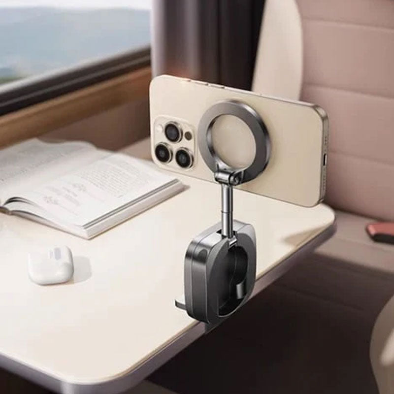 Sammenleggbart, uttrekkbart, roterende, magnetisk telefonstativ for reiser