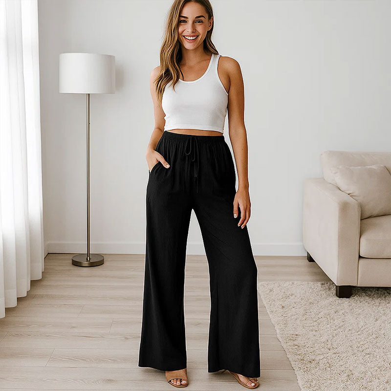 Pantaloni in lino con coulisse e gamba larga