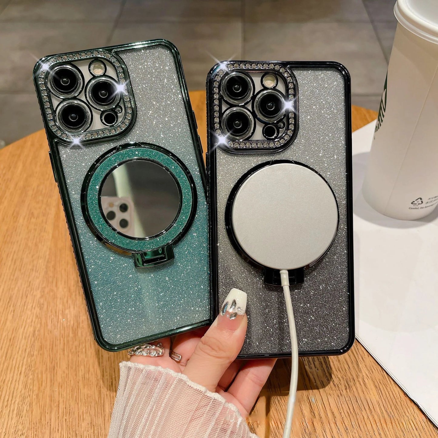 📲✨Custodia protettiva per specchio trucco con glitter sfumato