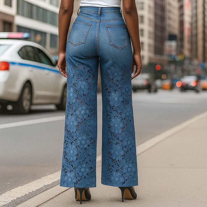 Jeans donna traspiranti con ritaglio a gamba larga