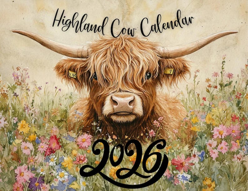 🐮Calendario Highland Cow 2026 – Decorazione rustica da parete per la casa di campagna e agenda mensile📅