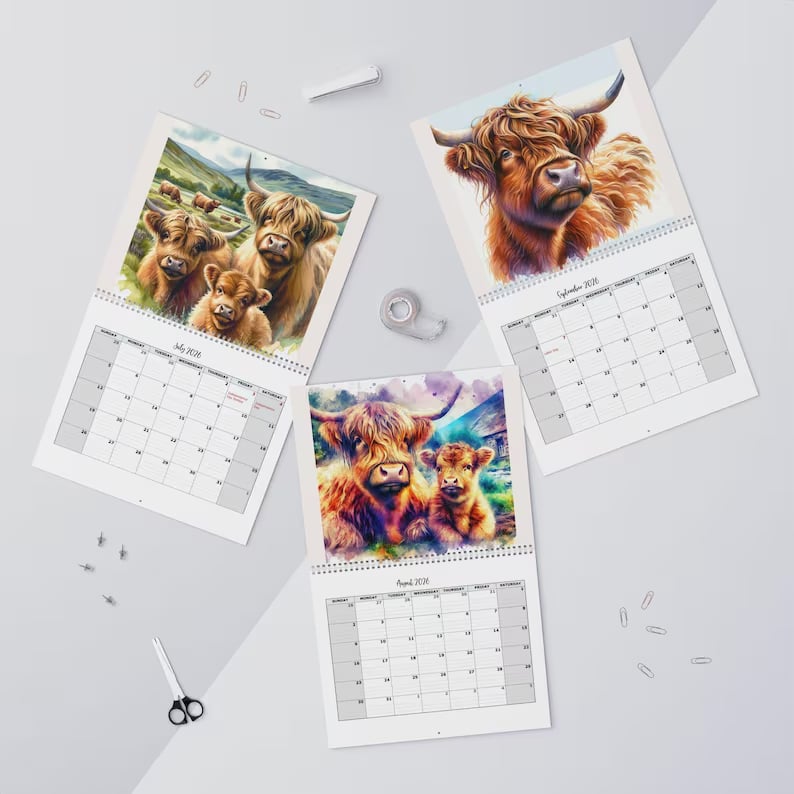🐮Calendario Highland Cow 2026 – Decorazione rustica da parete per la casa di campagna e agenda mensile📅