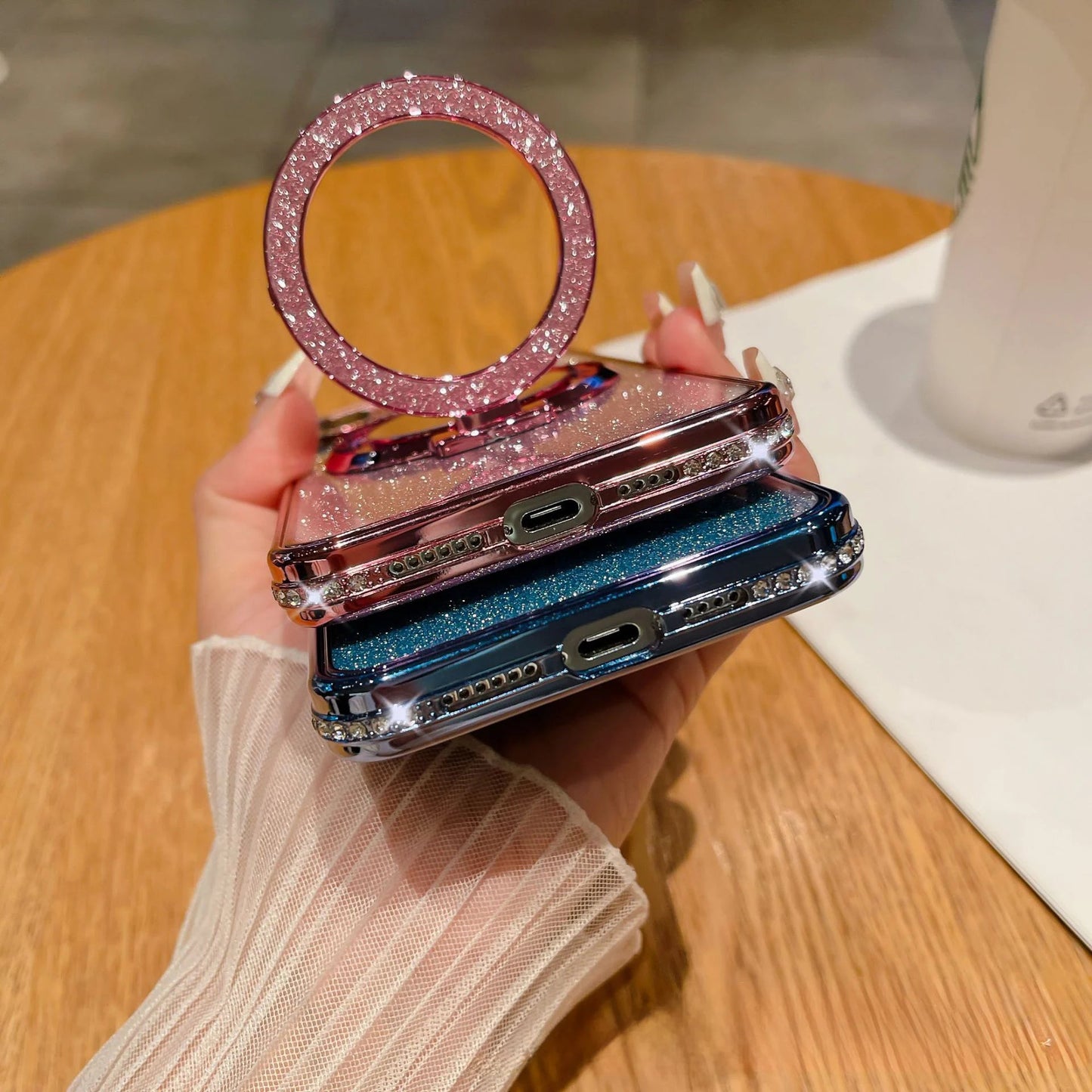 📲✨Custodia protettiva per specchio trucco con glitter sfumato