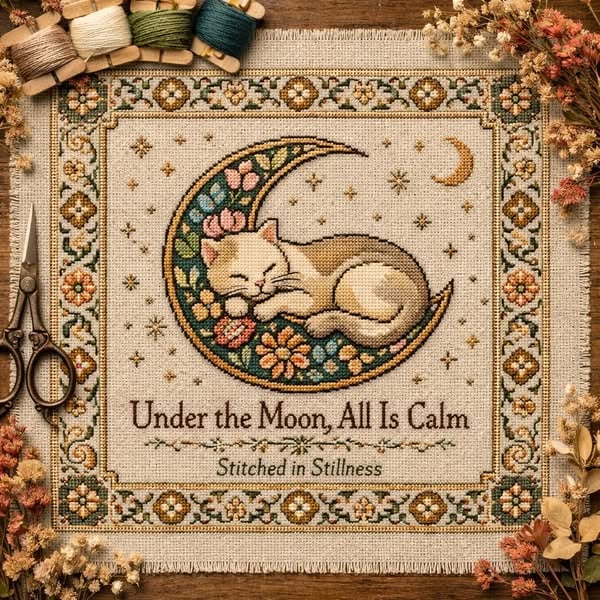 🌙🐱Kit ricamo a punto croce Moonlit Cat (Prevendita)