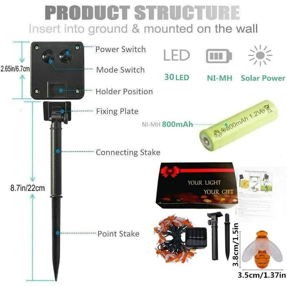🐝Catene luminose a LED alimentate da pannelli solari