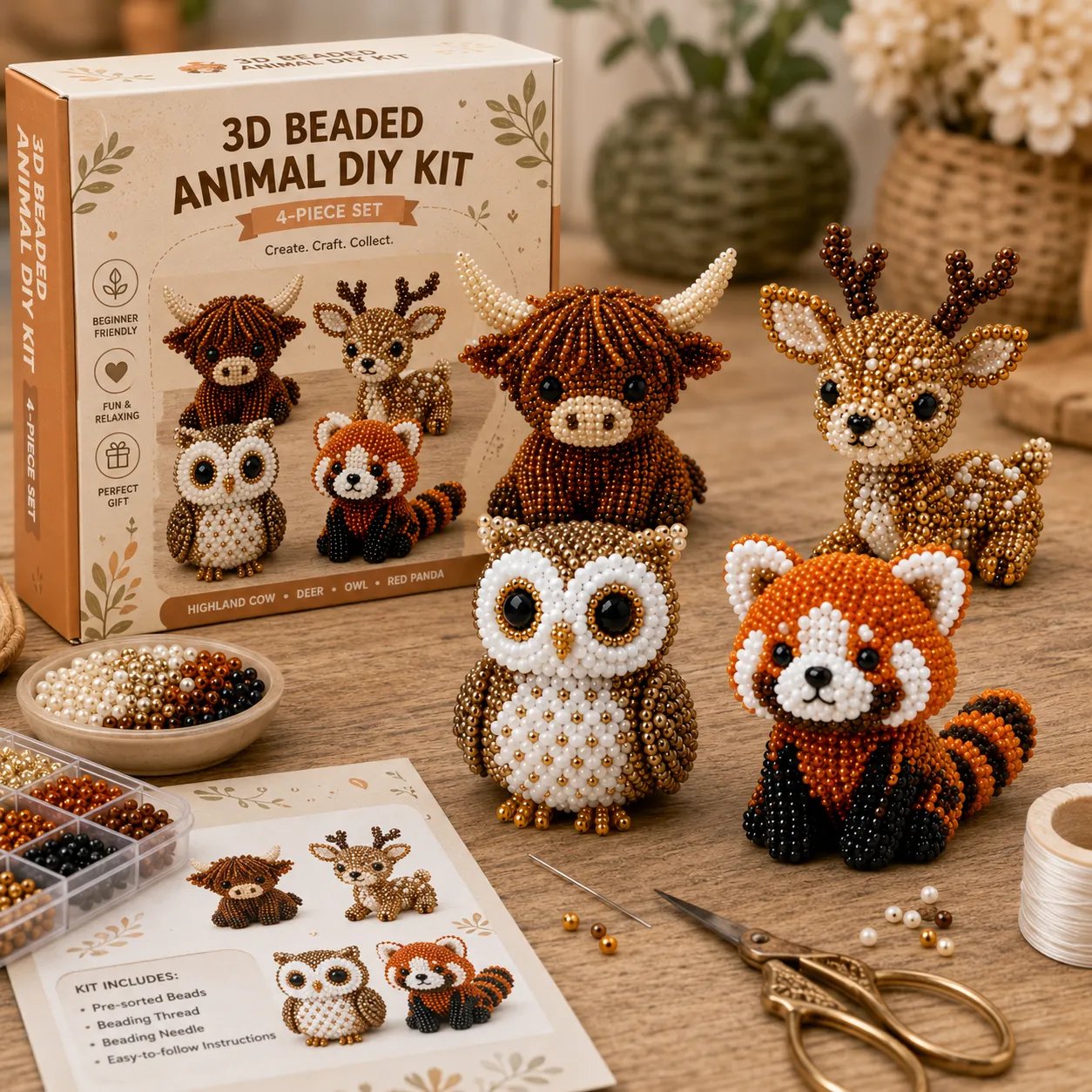 🧵✨ Kit fai da te per creare piccoli animaletti in 3D con perline