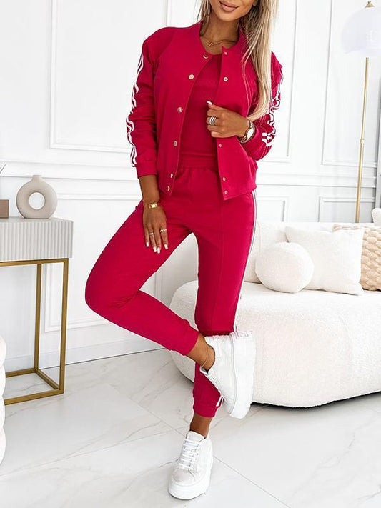 Set tre pezzi da donna con giacca e pantaloni da baseball