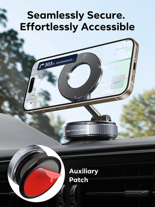 🚗📱Magnetic Phone Mount, Suction Car Phone Holder, Vacuum Phone Mount with One-Step Lock