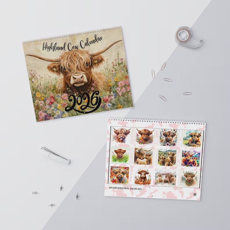 🐮Calendario Highland Cow 2026 – Decorazione rustica da parete per la casa di campagna e agenda mensile📅