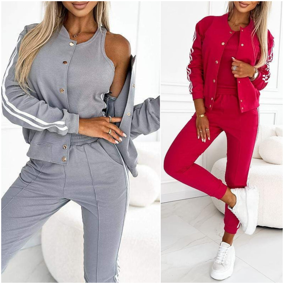 Set tre pezzi da donna con giacca e pantaloni da baseball