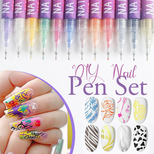 Set di 12 penne per nail art colorate