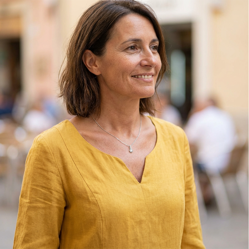 Abito casual con scollo a V in cotone e lino – Maniche a 3/4, con cerniera laterale👗